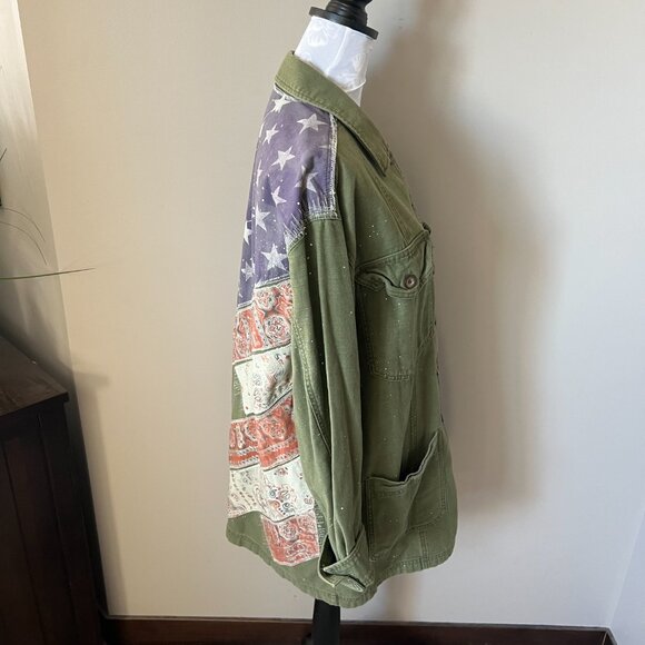 Free People Women’s Spruce American Flag Utility Jacket Sz Small Military Green - Picture 6 of 7